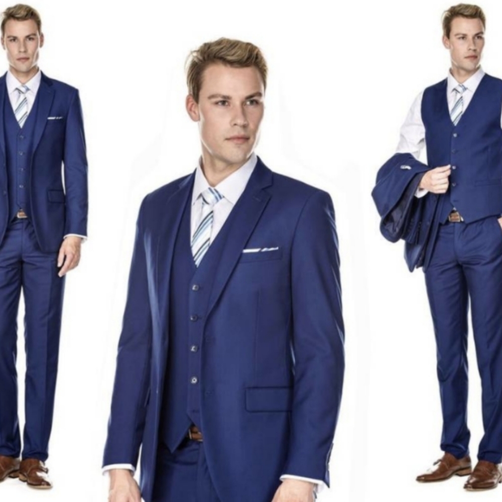 Men's Premium Blue 3 Piece Slim Fit Suit Size 36S x 30W